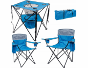PLATINETOVÝ CAMPING SET 2x ŽIDLE POLSTROVANÁ 55x55x44/90 CM + 1x STŮL 59x59x60 cm MODRÁ [461375]