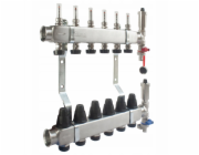 Ferro 13cestný nerezový rozdělovač INOX s průtokoměry, termostatickými ventily, vypouštěcími ventily a automatickými odvzdušňovacími ventily