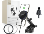 Tech-Protect Bezdrátová nabíječka MM15W-V4 s magnetickým magnetickým držákem MAGSAFE na palubní desku a větrací otvor do auta, 15W, černá