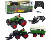 LeanToys RC LEAN Toys Dálkově ovládaný zemědělský traktor s přívěsem a vidlemi Dvojitá kola