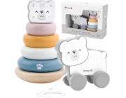 Viga Toys VIGA PolarB Sada ledního medvěda Dřevěná pyramida + tahací hračka ledního medvěda