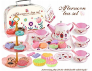 LeanToys Čajová souprava v kufru, šálky, talíře, dort, koblihy