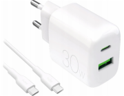 Puro PROLITE 30W USB-A / USB-C nabíječka do zásuvky + kabel USB-C - USB-C 1,2 m - bílá
