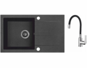 Laveo AQ.901-1011505 / AQUAFORM / MARANELLO ELASTICO / Dřez z černé žuly 44x76cm, 1K+OC, flexibilní baterie, sifon /