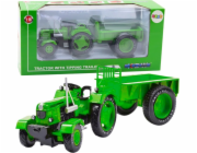 LeanToys Kovový zemědělský traktor s přívěsem Zelený 1:18