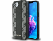 DKNY kožené kostkované pouzdro MagSafe s mono vzorem pro iPhone 16e černé
