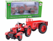 LeanToys Kovový zemědělský traktor s přívěsem červený 1:18