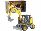 HUINA Kolový bagr s buldozerem, kovový, žlutý 1:50