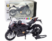 LeanToys Sportovní motocykl Kovová světla Zvuky Stříbrné prvky Černá V4 1:12