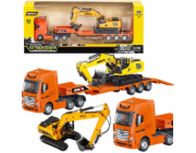 HUINA Nákladní vůz s přívěsem, odtahovka, kovový bagr, oranžová 1:50