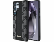 DKNY Kožený kryt MagSafe s kostkovaným vzorem pro Samsung Galaxy S25 Ultra, černý