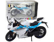 LeanToys Sportovní motocykl Kovová světla Zvuky Bílá Modrá 1:12