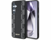 DKNY kožené pouzdro MagSafe s kostkovaným vzorem pro Samsung Galaxy S25 Black