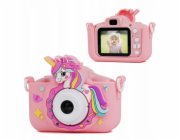 Xrec Digitální fotoaparát 48MP 1080p pro děti 5x MP3 hry X2 / Jednorožec růžový