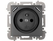 SANTRA zásuvka 2P+Z 2xUSB Napájení bez rámečku zapuštěná černá 4188-19