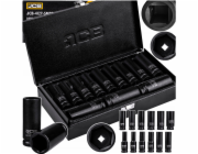 JCB NÁRAZOVÉ ZÁSUVKY LONG SET 12ks. 1/2 6-ÚHEL. (10-24 mm)