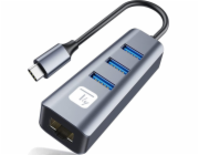 Techly Adaptér USB-C 3.1 na RJ45 gigabitová síťová karta s 3x USB 3.0 Hub