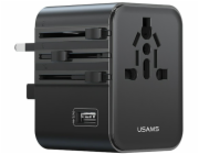 Usams Cestovní adaptér CC308 USB-C + USB-A 17W 4v1 US/AU/EU/UK černý
