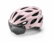 RockBros Cyklistická helma s kšiltem, odnímatelné ochranné brýle proti UV záření, odnímatelný kšiltem, unisex - růžová