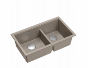 GraniteQ ČTVRÁK | LOGAN 120 | žulový kuchyňský dřez SOFT TAUPE + OCEL | rozměry: 76 x 45 x 23,5 cm | 2komorová vložka | výška dna skříňky od: 80 cm
