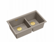 GraniteQ ČTVRÁK | LOGAN 120 | žulový kuchyňský dřez SOFT TAUPE + ZLATÁ PVD rozměry: 76 x 45 x 23,5 cm | 2komorová vložka | výška dna skříňky od: 80 cm