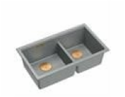 GraniteQ ČTVRÁK | LOGAN 120 | žulový kuchyňský dřez SILVER STONE + MĚĎ PVD | rozměry: 76 x 45 x 23,5 cm | 2komorová vložka | výška dna skříňky od: 80 cm
