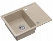 GraniteQ TONY 116 žulový dřez říční písek (béžový) 1 dřez s/bez (60x45x18,5), se sifonem a nerezovým uzávěrem