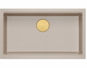 GraniteQ LOGAN 110 perleťově béžový dřez 76x45x23,5 cm, 1 dřez, závěsný, s manuálním sifonem, zlatý