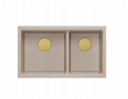 GraniteQ ČTVRÁK | LOGAN 120 | žulový kuchyňský dřez PEARL BEIGE + ZLATÉ PVD | rozměry: 76 x 45 x 23,5 cm | 2komorová vložka | výška dna skříňky od: 80 cm