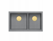 GraniteQ ČTVRÁK | LOGAN 120 | žulový kuchyňský dřez SILVER STONE + ZLATÉ PVD | rozměry: 76 x 45 x 23,5 cm | 2komorová vložka | výška dna skříňky od: 80 cm