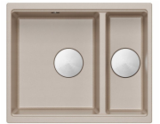GraniteQ LOGAN 150 perleťově béžový dřez 56x46x22 cm 1,5-dřezový bez zapuštění + manuální sifon kartáčovaná ocel šetří místo