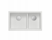 GraniteQ ČTVRÁK | LOGAN 120 | žulový kuchyňský dřez BÍLÁ + OCEL | rozměry: 76 x 45 x 23,5 cm | 2komorová vložka | výška dna skříňky od: 80 cm