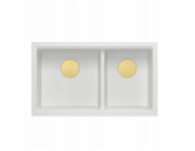 GraniteQ ČTVRÁK | LOGAN 120 | žulový kuchyňský dřez SNOW WHITE + ZLATÉ PVD | rozměry: 76 x 45 x 23,5 cm | 2komorová vložka | výška dna skříňky od: 80 cm