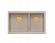 GraniteQ ČTVRÁK | LOGAN 120 | žulový kuchyňský dřez PEARL BEIGE + MĚDĚNÝ PVD | rozměry: 76 x 45 x 23,5 cm | 2komorová vložka | výška dna skříňky od: 80 cm