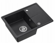 GraniteQ TONY 116 černý tečkovaný žulový dřez (černý) 1 dřez s/bez (60x45x18,5), se sifonem a nerezovým uzávěrem