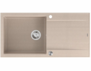 GraniteQ Dřez EVAN 146 XL se sifonem Push 2 Open, 1 umyvadlo, s/bez (1000x500x210; rozměr 420x480) perleťově béžové / ocelové prvky