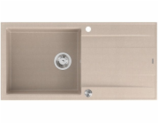 GraniteQ Dřez EVAN 146 XL se sifonem Push 2 Open, 1 umyvadlo, s/bez (1000x500x210; rozměr 420x480) perleťově béžové / ocelové prvky