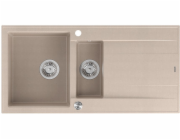 GraniteQ Dřez EVAN 156 se sifonem Push To Open, 1,5dílný, s/bez (1000x500x210; rozměr 420x480) perleťově béžových / ocelových prvků