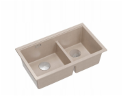 GraniteQ ČTVRÁK | LOGAN 120 | žulový kuchyňský dřez PEARL BEIGE + OCEL | rozměry: 76 x 45 x 23,5 cm | 2komorová vložka | výška dna skříňky od: 80 cm
