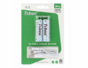 Yermos Dobíjecí baterie TCBEST R6 (AA) 650 mAh se zásuvkou typu C + kabel USB A na 2 x typ C, 2 ks