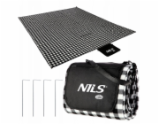 Nils NC2311 PIKNIKOVÁ DEKA BÍLO-ČERNÁ 200x200 CM PE + ALU CAMP