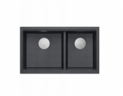 GraniteQ ČTVRÁK | LOGAN 120 | žulový kuchyňský dřez BLACK DIAMOND + STEEL | rozměry: 76 x 45 x 23,5 cm | 2komorová vložka | výška dna skříňky od: 80 cm