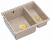 GraniteQ LOGAN 150 perleťově béžový dřez 56x46x22 cm 1,5-dřez bez zapuštění + manuální sifon měděný, úspora místa