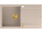GraniteQ Dřez EVAN 111 se sifonem Push 2 Open, 1 dřez, s/bez (860x500x210) perleťově béžových / zlatých prvků