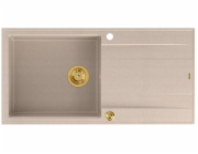 GraniteQ Dřez EVAN 146 XL se sifonem Push 2 Open, 1 umyvadlo, s/bez (1000x500x210; rozměr 420x480) perleťově béžových / zlatých prvků