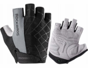 RockBros Cyklistické rukavice bez prstů s rychloupínáním, velikost M, šedé, ROCKBROS