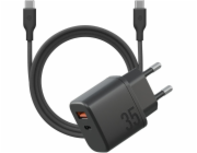Energea Sada Bazic Goport Velox 1xUSB-C 1xUSB-A GaN 35W nabíječka do zásuvky s opleteným kabelem, černá