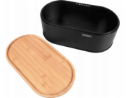 Promis Chlebník ČERNÁ kovová KRABIČKA NA CHLEB s dřevěným krytem z bambusového prkénka