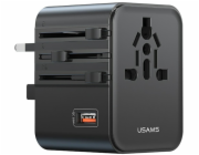 Usams Cestovní nabíjecí adaptér CC309 2xUSB-C 25W 4v1 US/AU/EU/UK černá