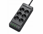 Plastrol Pevný prodlužovací kabel s šestipinovou 2p+Z zásuvkou a USB A, USB C zásuvkami, 2 m, SCHUKO; KEL